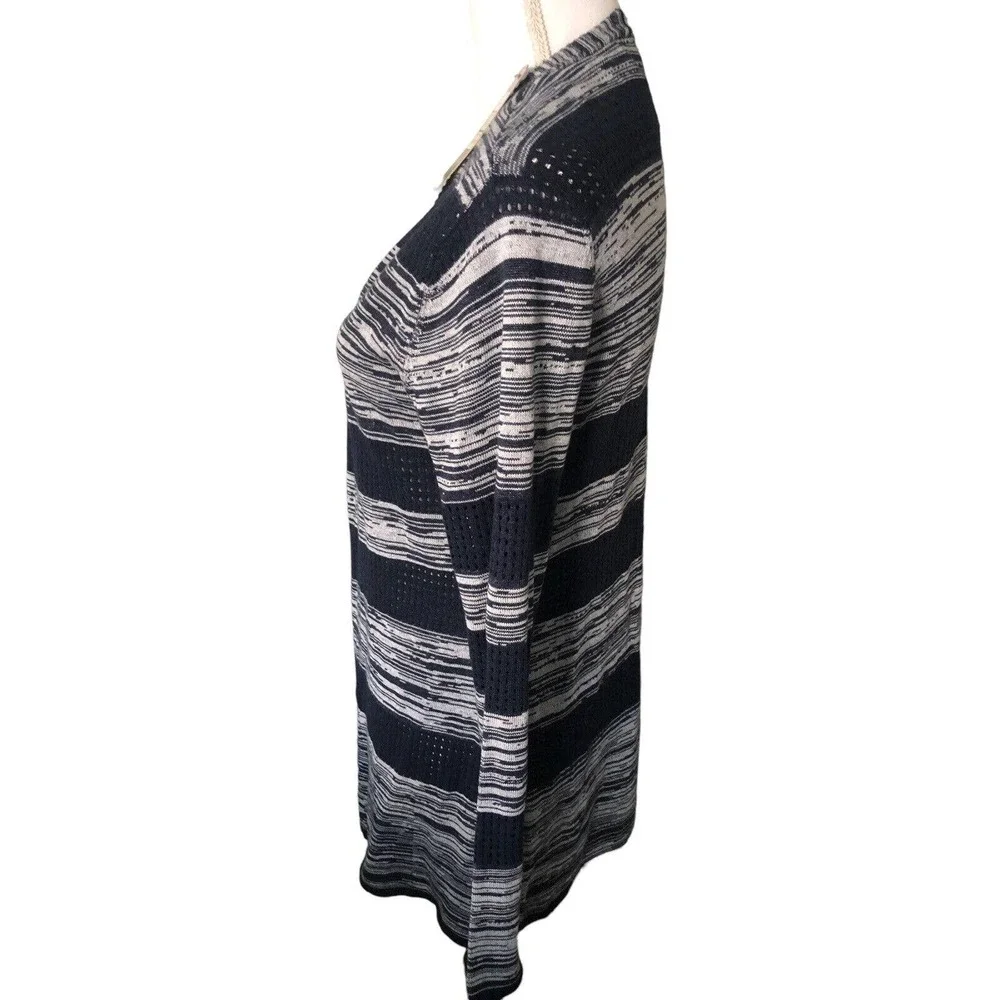 Belldini Women's Open Front Cardigan Sweater Size M Navy White Striped Open Knit